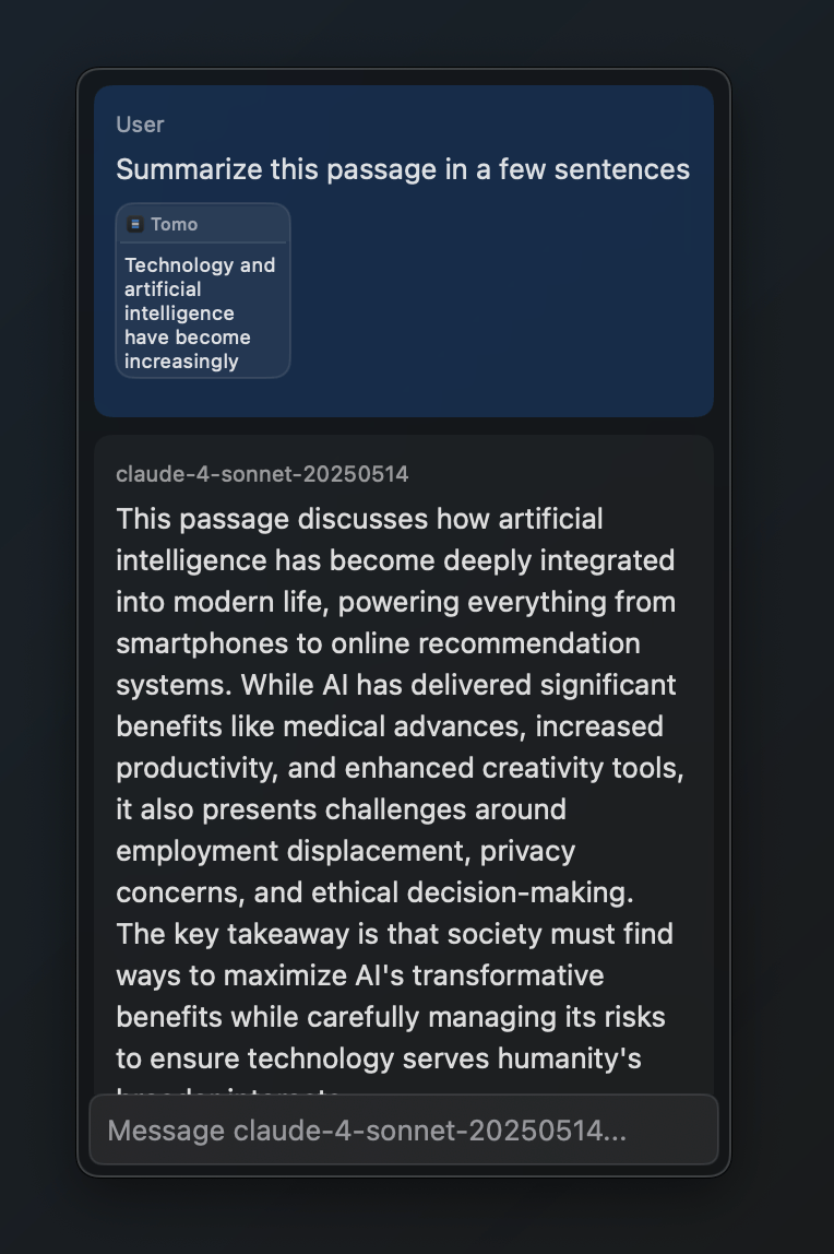 Summary view of Tomo features